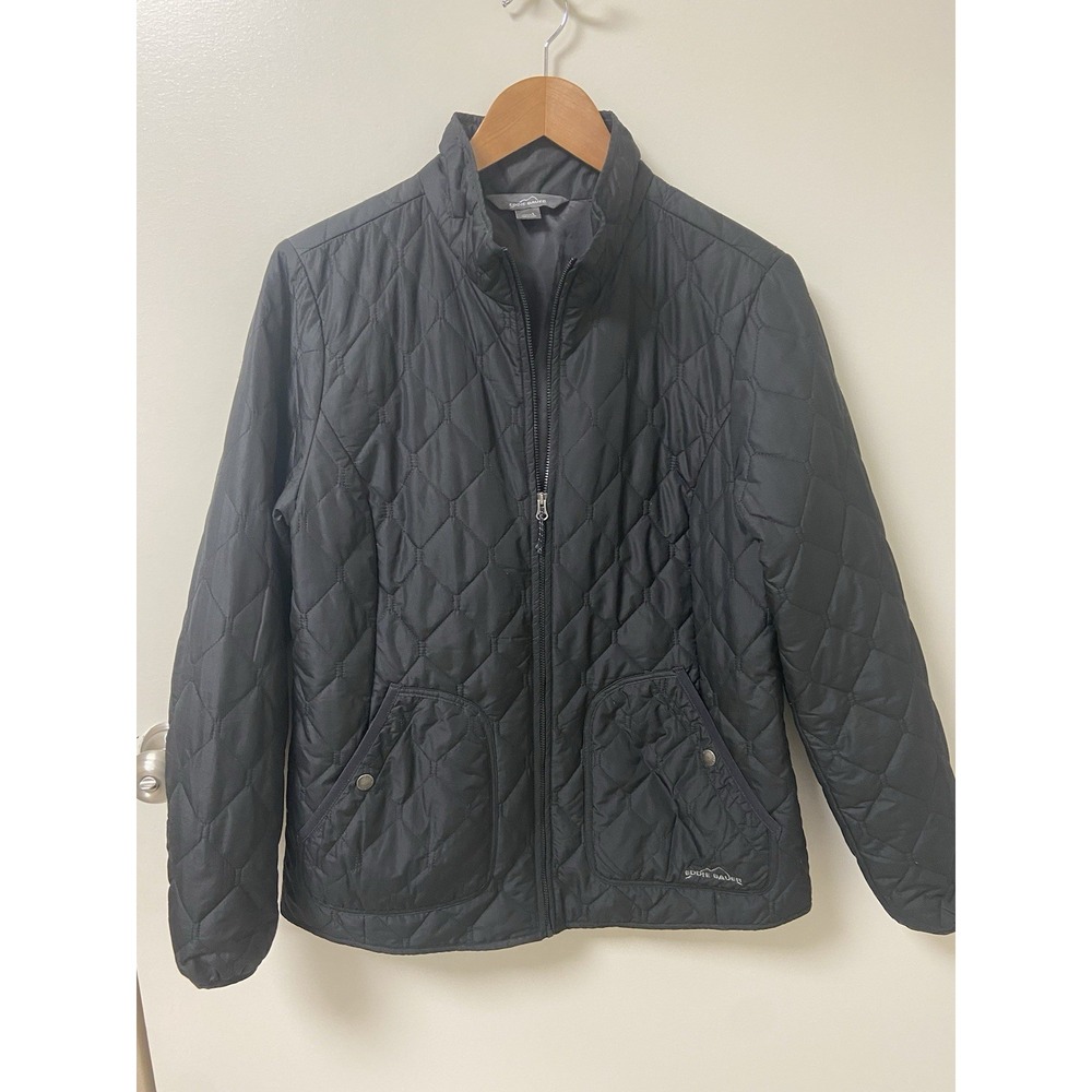 Eddie Bauer Jacket‎ Black Quilted Outdoor Light Weight Soft shell Size L Womens